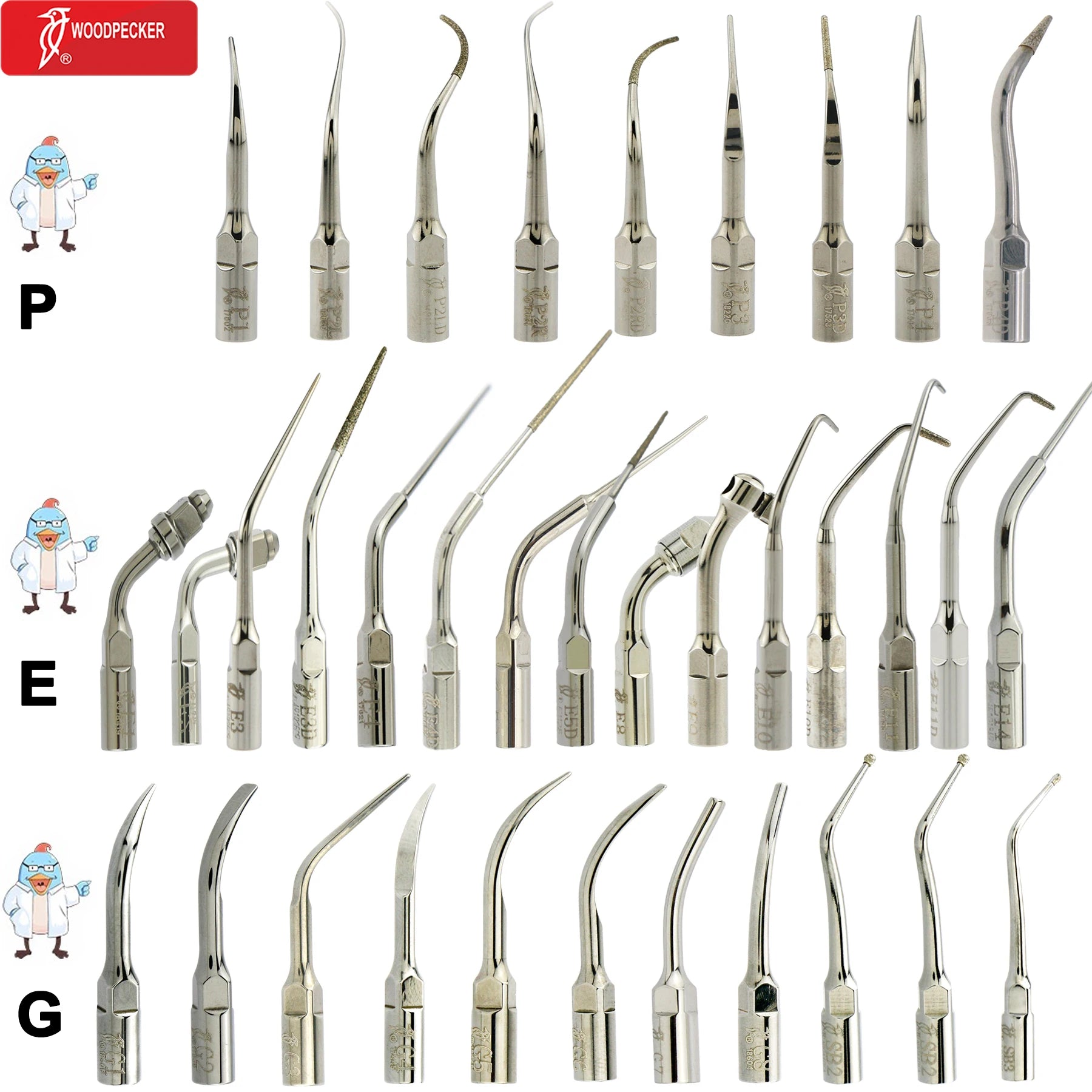Original Woodpecker Dental Ultrasonic Scaler Tips Dentistry Ultrasound Tip P E G SB For Teeth Cleaning Dental Products Fit EMS
