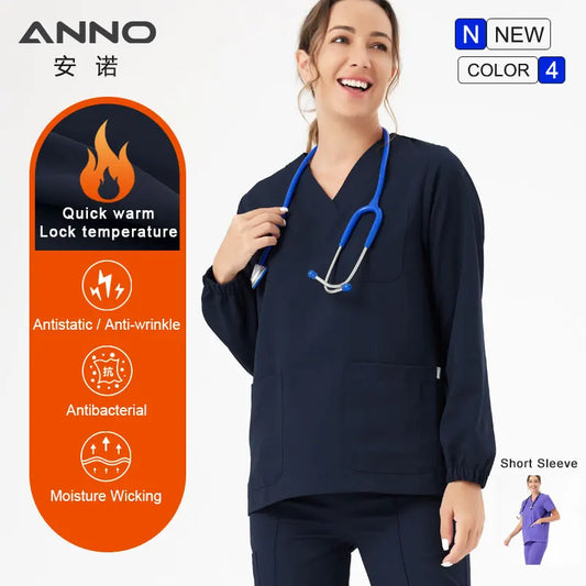 Unisex Medical Scrubs Set New Heat Preservation Thermostatic Fabric Nursing Robe Suit for Winter Paramedic Coveralls Uniforms