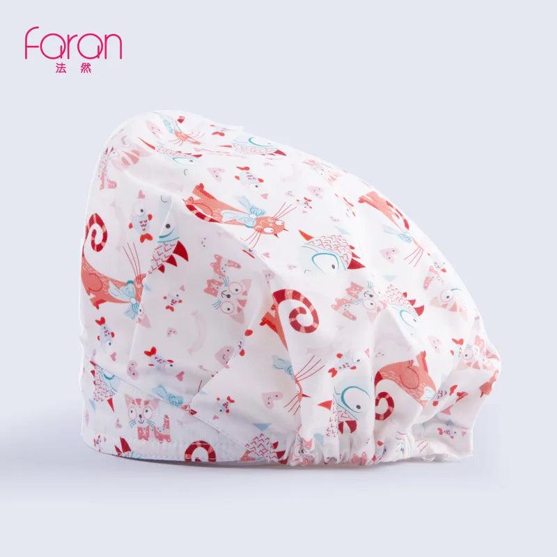 ANNO Cotton Caps Women Hospital Doctor Nurse Work Hats Bouffant Nursing Cap with Sweatband Long Hair Head Wear Chlorine Bleach FRP-01-X032