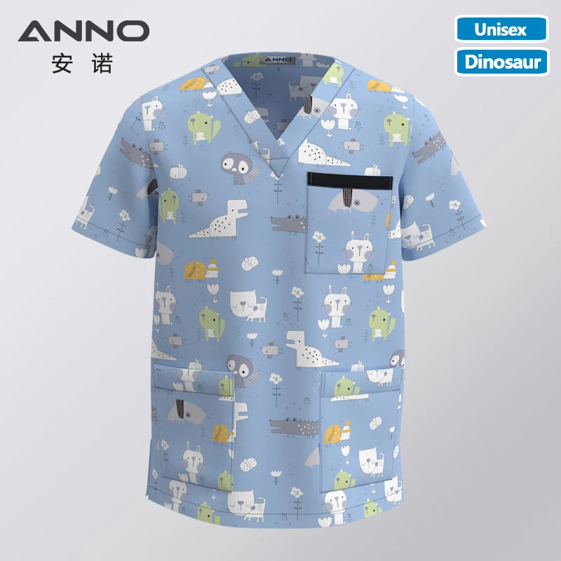 ANNO Hospital Staff Scrubs New Design Nursing Uniform Unisex Dental Clinic Supplies Nurse Work Uniforms Tops Pants Optional 20SS015-NaLaiDeK-Top