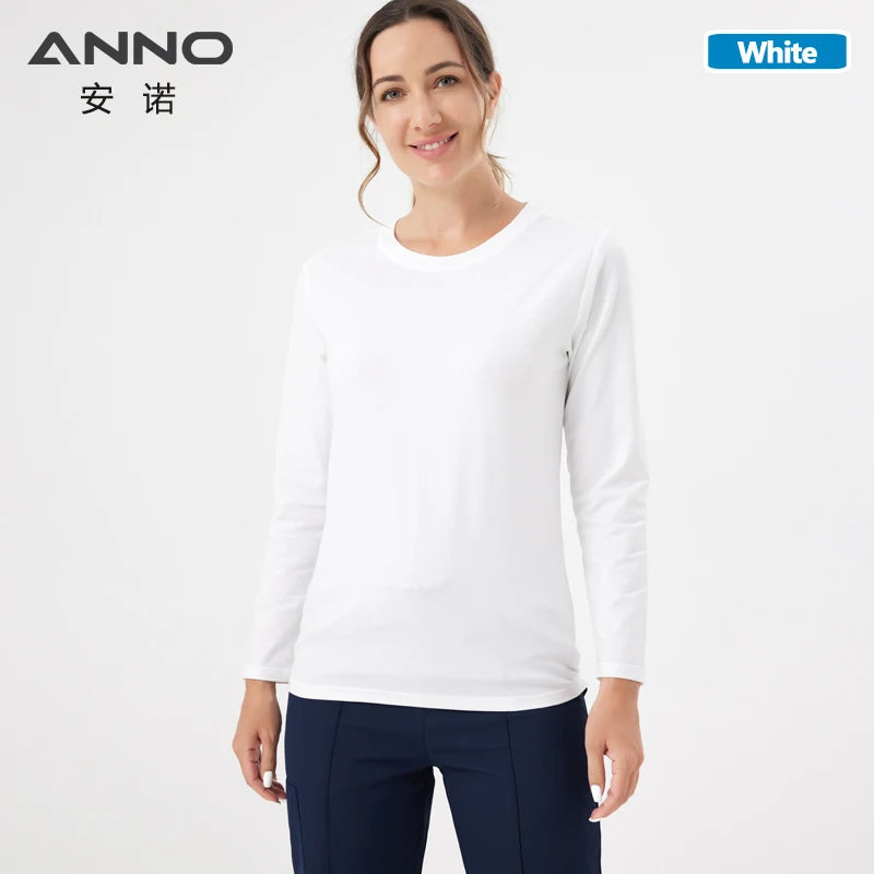ANNO Keep Warm Under Shirt Long Sleeves Cotton Hospital Scrubs Accessories Equipment Unisex Body O Neck Inside Bottoming Cloths