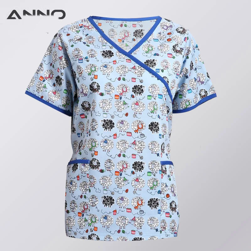 ANNO Women Hospital Nurse Uniform with Adjust Waist Body Scrubs Tops Pretty Clinic Paramedic Clothing Cosmetologist Coveralls 50-Blue-Tops