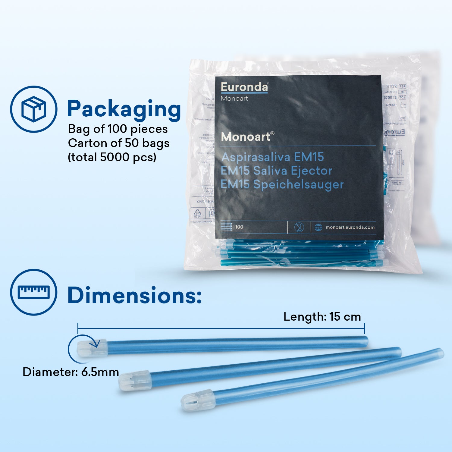 Saliva Ejector | Euronda Monoart (3 PACKS BUNDLE PROMO) – Made in Italy | Non-toxic PVC, Phthalate-free (PROS APAC Dental)