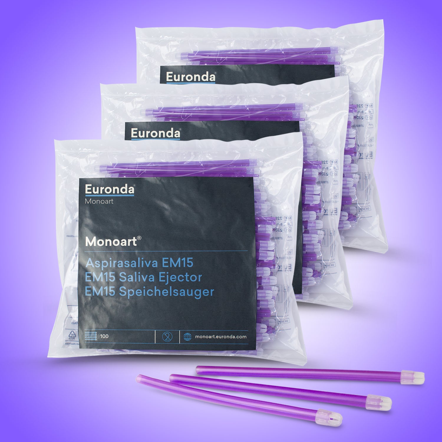 Saliva Ejector | Euronda Monoart (3 PACKS BUNDLE PROMO) – Made in Italy | Non-toxic PVC, Phthalate-free (PROS APAC Dental) Lilac