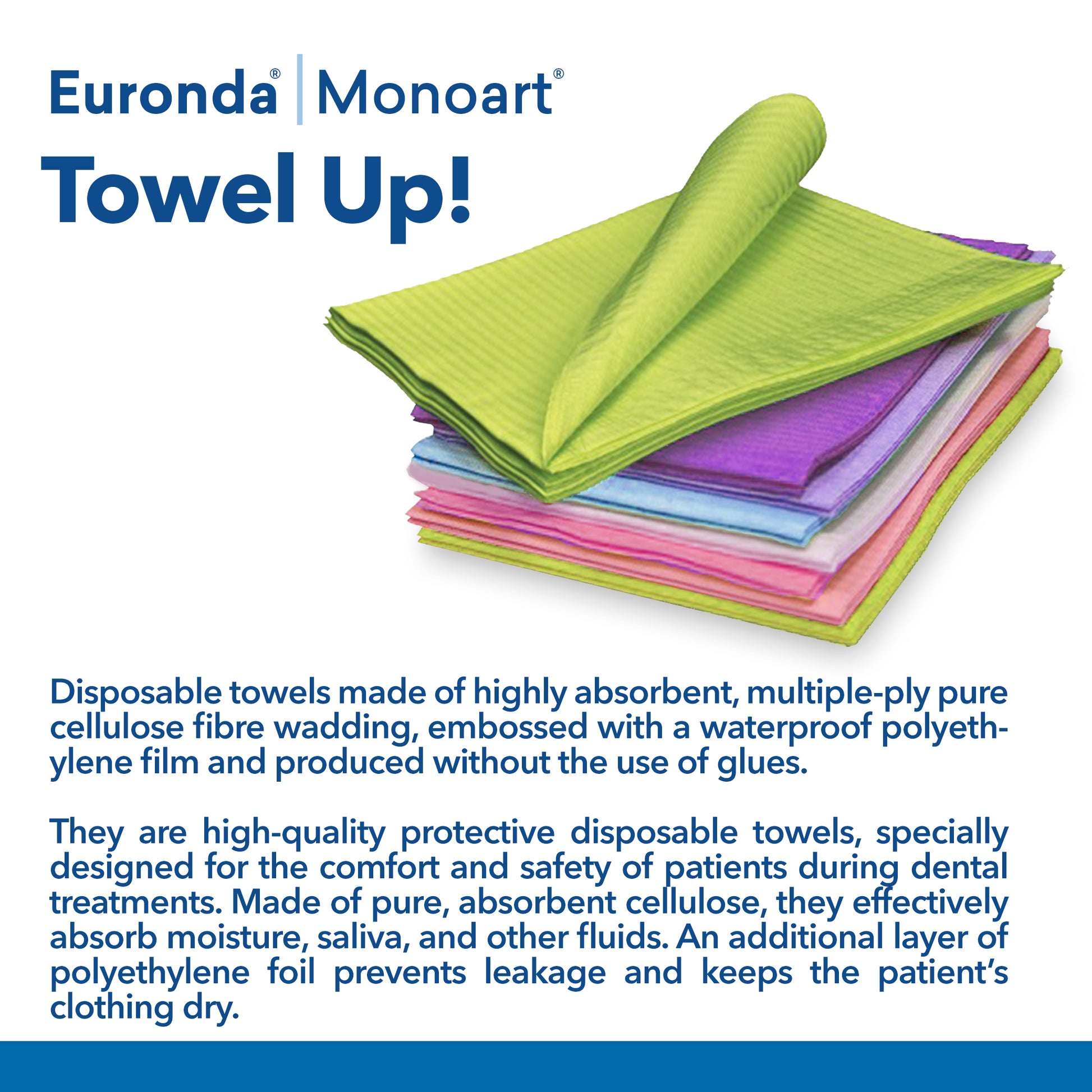 Towel Up 50 pcs Euronda Monoart - Highly Absorbent Disposable Dental Patient Bib