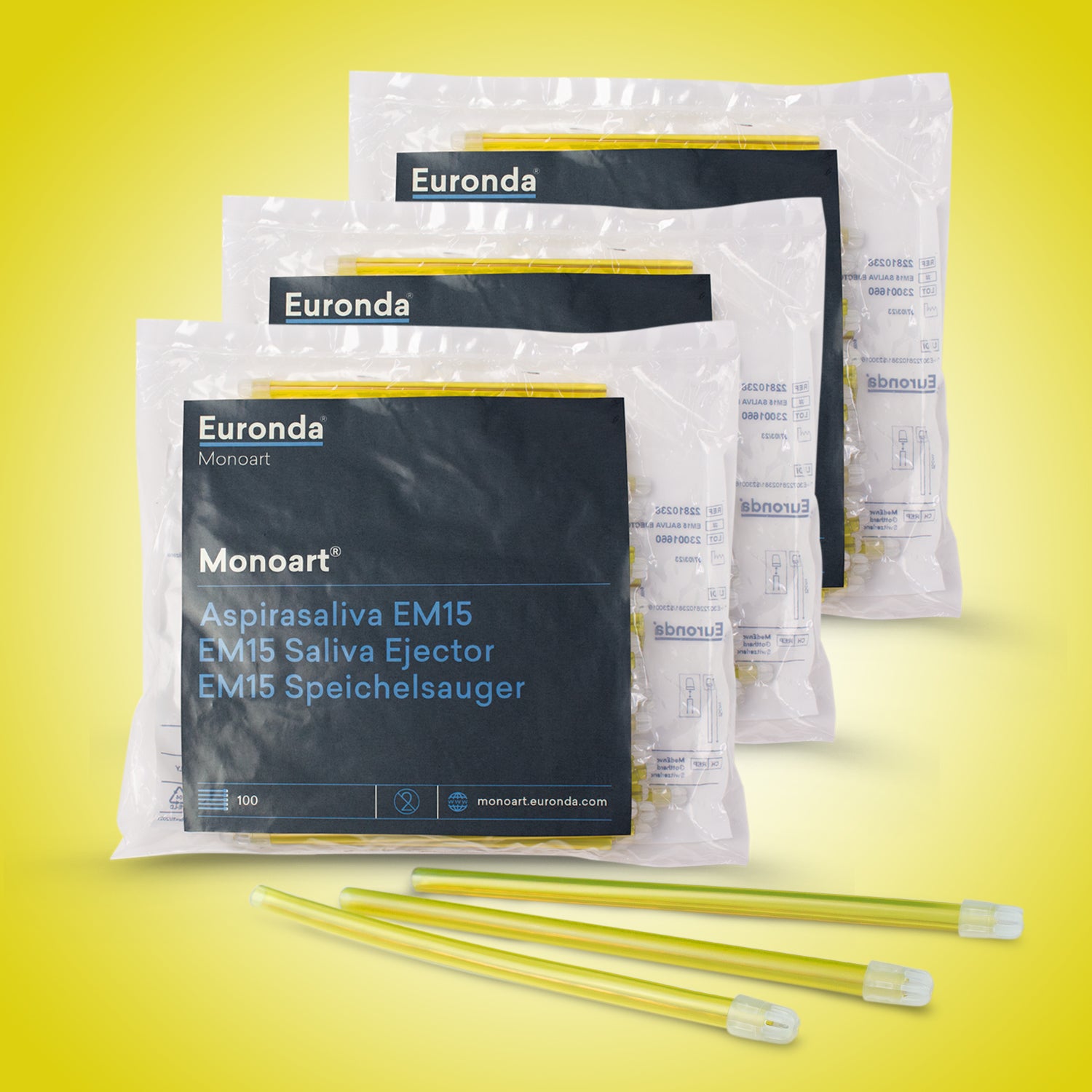 Saliva Ejector | Euronda Monoart (3 PACKS BUNDLE PROMO) – Made in Italy | Non-toxic PVC, Phthalate-free (PROS APAC Dental) Yellow