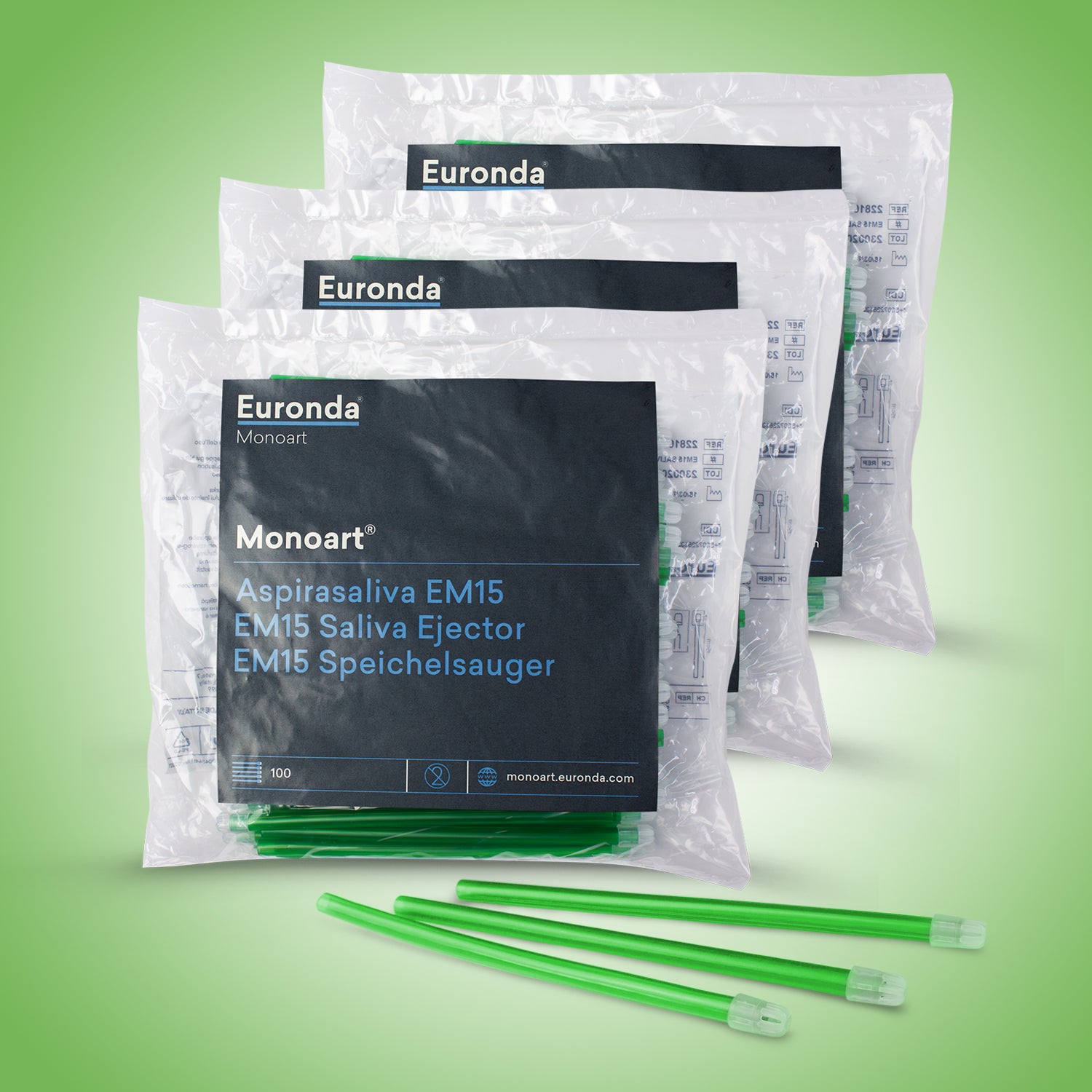 Saliva Ejector | Euronda Monoart (3 PACKS BUNDLE PROMO) – Made in Italy | Non-toxic PVC, Phthalate-free (PROS APAC Dental) Green