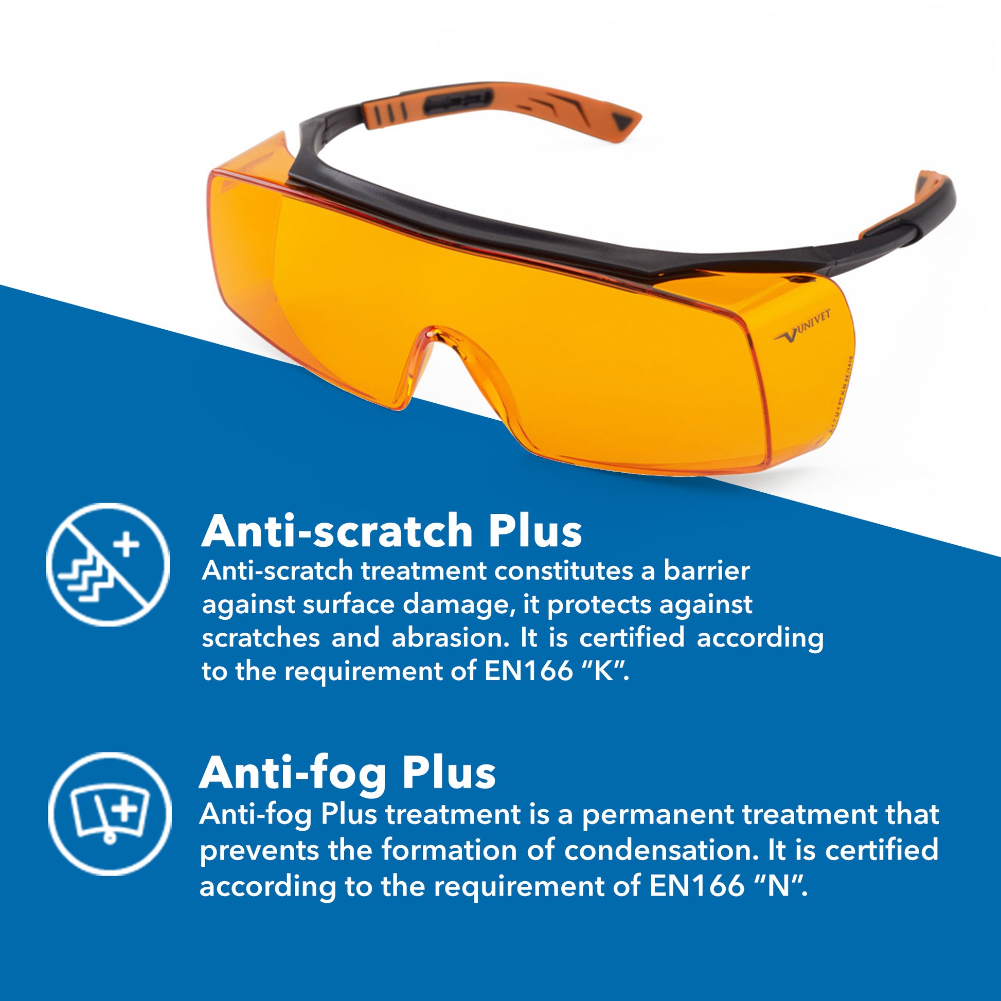 Cube Orange Protective Over-Eyeglasses | UV400 & Blue Light Protection | Anti-Fog & Anti-Scratch Safety Eyewear | Euronda Monoart