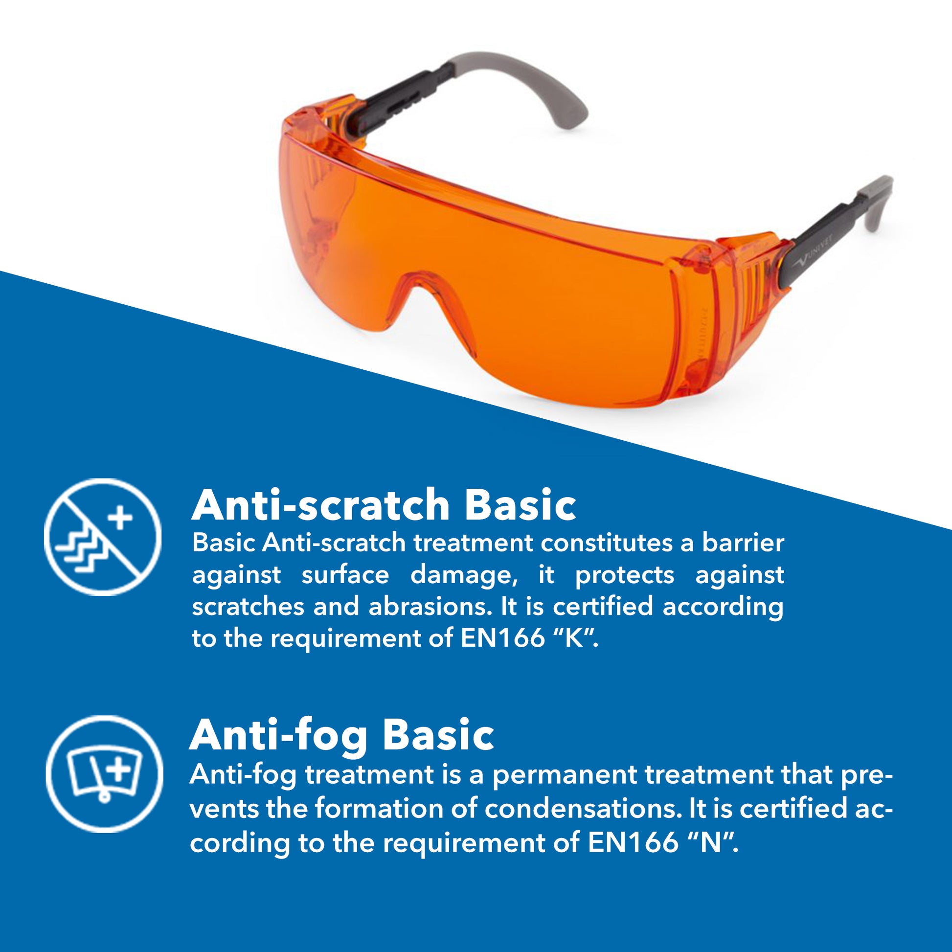 Light Orange Protective Over-Eyeglasses | UV400 & Blue Light Protection | Anti-Fog & Anti-Scratch Safety Eyewear | Euronda Monoart