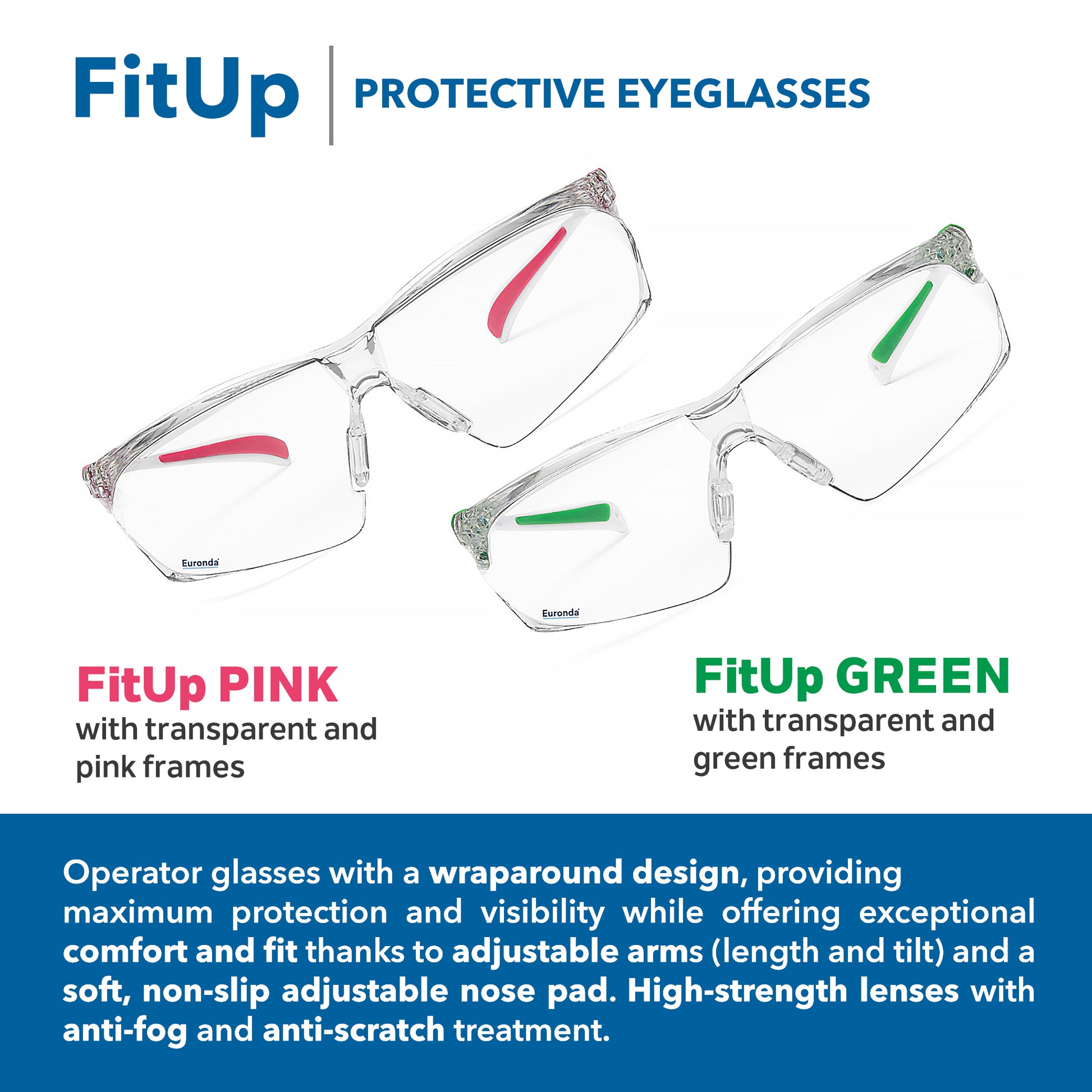 Fit Up Protective Safety Eyeglasses Anti-Fog & Anti-Scratch Eyewear | Euronda Monoart PROS APAC